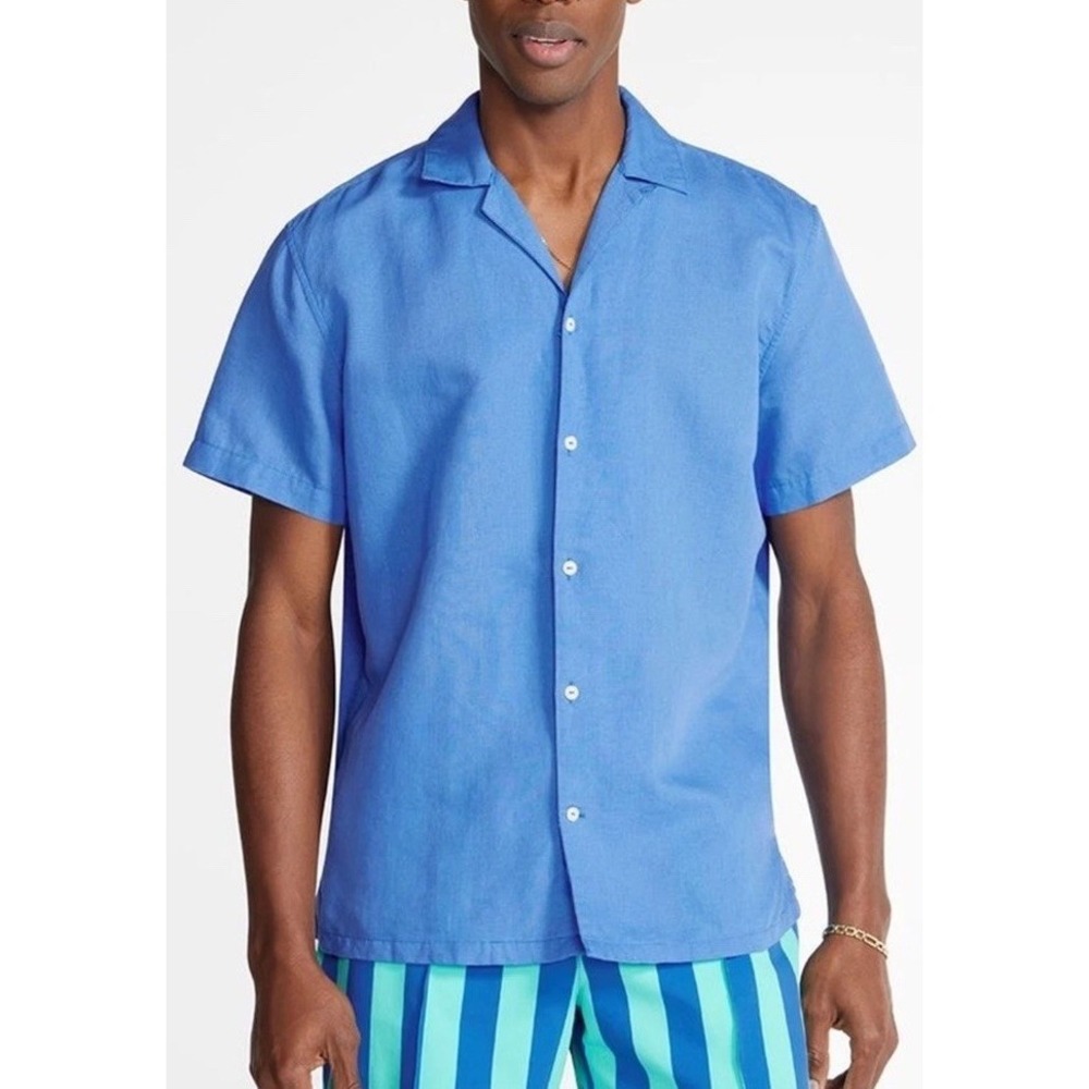 Chubbies Linen Blend Button Down Shirt Mens Size Large Blue Dad Fit